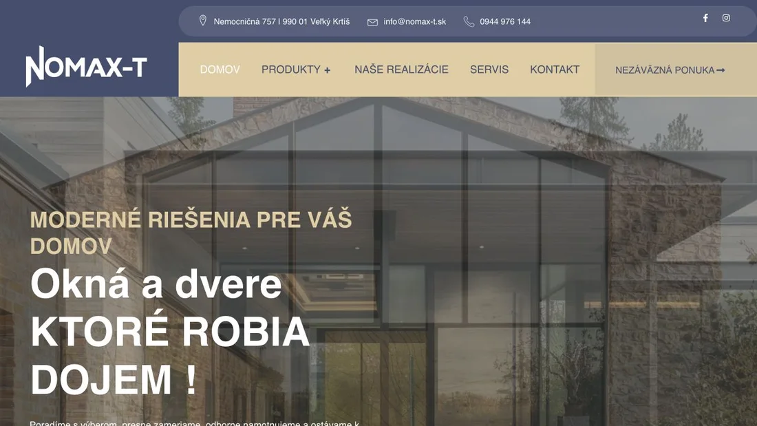 Ukážka realizácie modernej firemnej webstránky pre firmu NOMAX-T